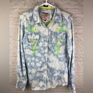 ROAR Snap Weatern Shirt Fringe Hem Medium